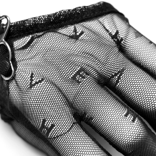 Eccentric Cut-Out Mesh Gloves with Harness Bracelet - Bold Finish for Every Look