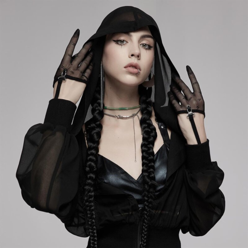 Eccentric Cut-Out Mesh Gloves with Harness Bracelet - Bold Finish for Every Look