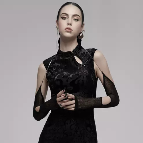 Black Tulle Sleeves with Detachable Silver Chain