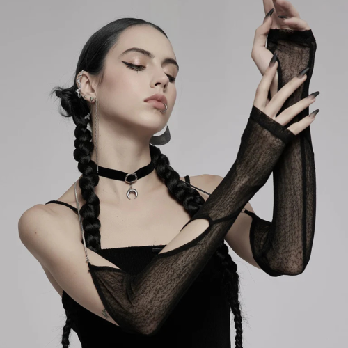 Black Tulle Sleeves with Detachable Silver Chain