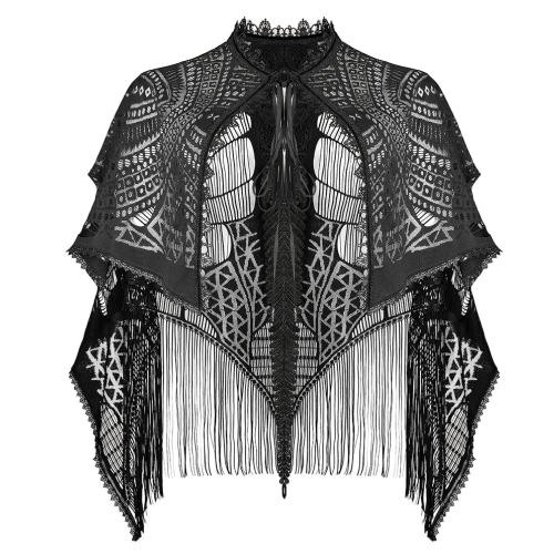 Lace Capelet with Fringe and Skull Applique for a Bold Look