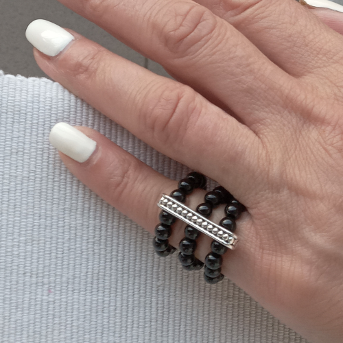 Handmade Black Onyx Triple Bracelet and Ring Set