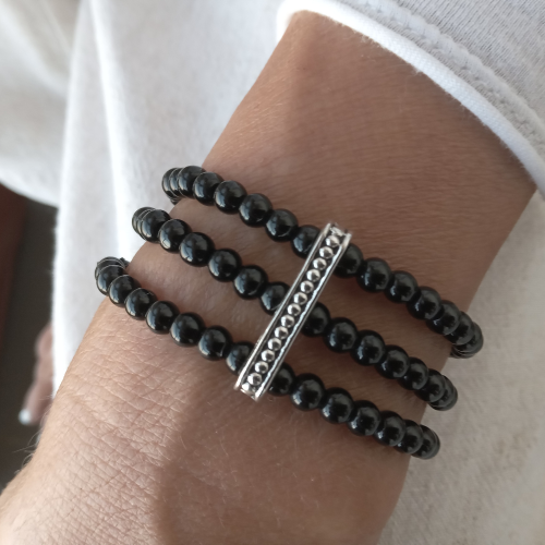 Handmade Black Onyx Triple Bracelet and Ring Set