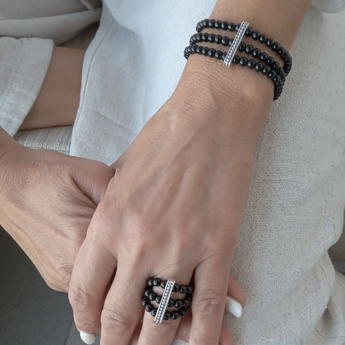 Handmade Black Onyx Triple Bracelet and Ring Set